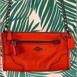 Coach mickie grain leather orange crossbody Pewter hardware
